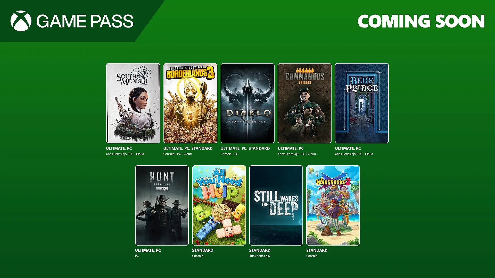 Official Xbox Game Pass 2025 monthly announcement artwork