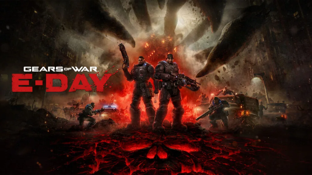 Gears of War E-Day soldiers fighting Locust in the August 2026 multiplayer beta promotion
